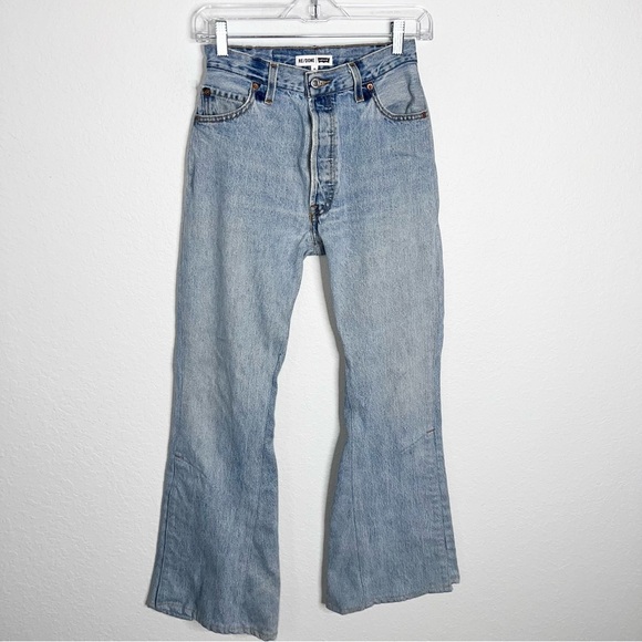 Re/Done X Levi’s Jeans Women 25 Flare Slit Hems 70s Button Fly 30" A - Picture 1 of 11